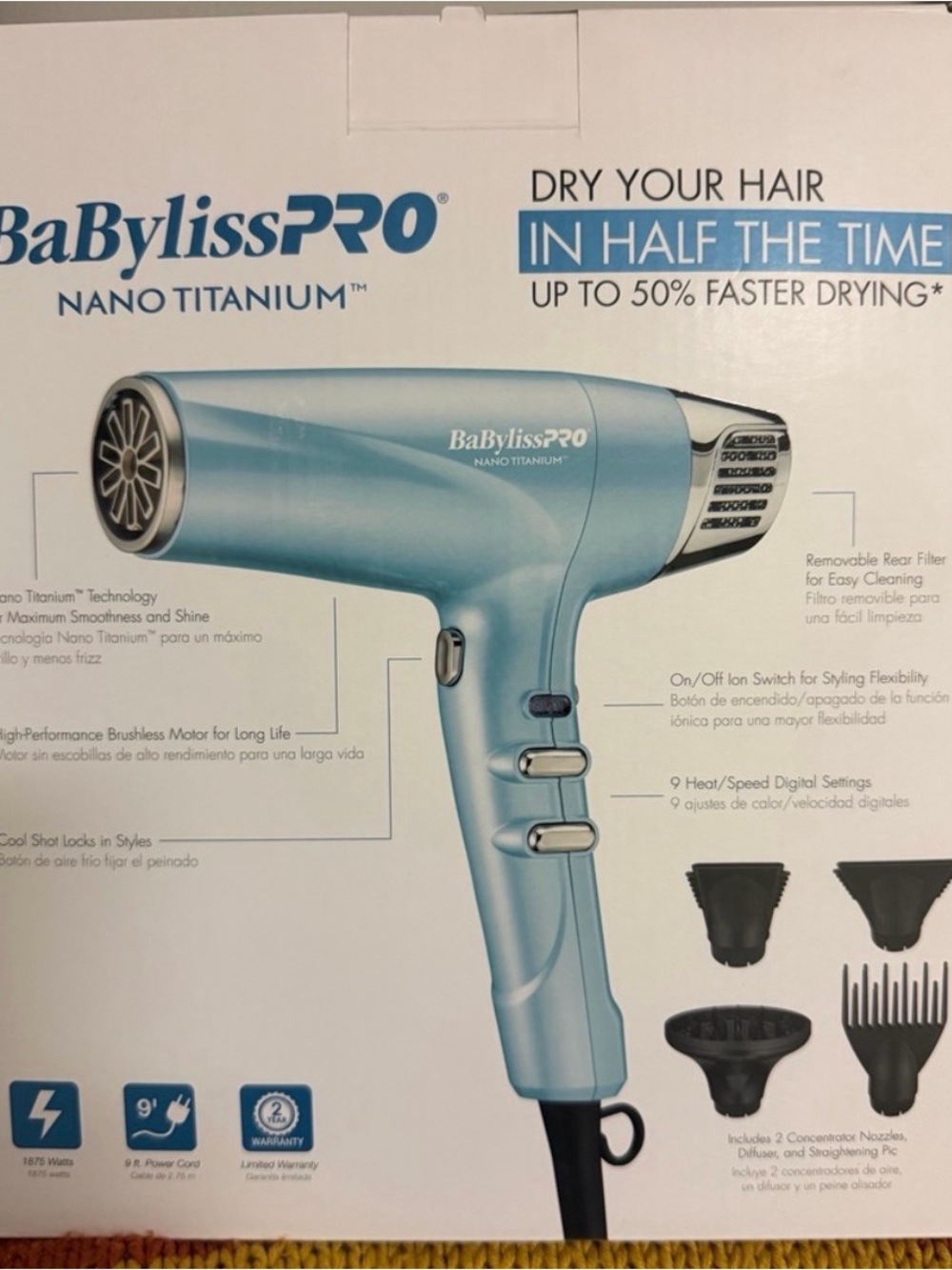 New BaByliss Nano Titanium Hair Dryer - Aqua Blue Finish - Picture 2 of 4